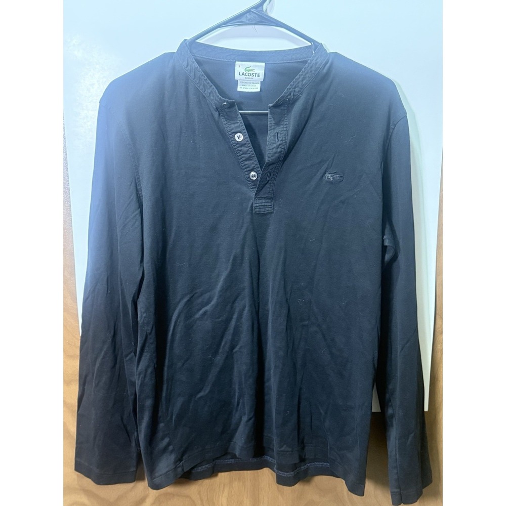 Lacoste Women's Slim Fit Black Long Sleeve‎ Shirt Size 4 US L Minimalist Buttons